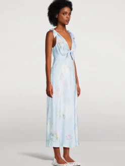 Perri Satin Midi Dress In Floral Print