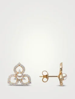 Petal 18K Gold Akoya Pearl Earrings With Diamonds