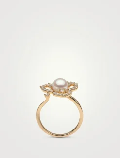 Petal 18K Gold Akoya Pearl And Diamond Ring