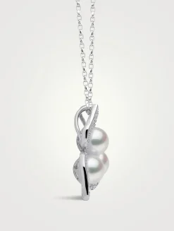 Petal 18K White Gold Akoya Pearl Necklace With Diamonds
