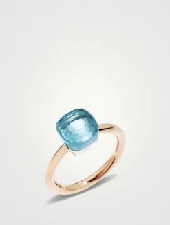 Petit Nudo 18K Rose And White Gold Ring With Sky Blue Topaz