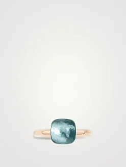 Petit Nudo 18K Rose And White Gold Ring With Sky Blue Topaz