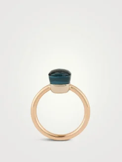 Petit Nudo 18K Rose And White Gold Ring With London Blue Topaz