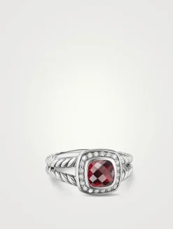 Petite Albion® Ring In Sterling Silver With Garnet And Pavé Diamonds