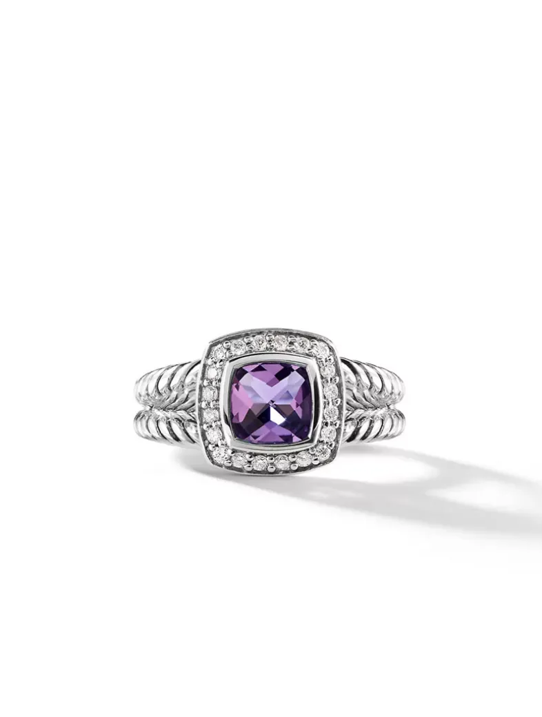 Petite Albion® Ring In Sterling Silver With Garnet And Pavé Diamonds