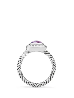 Petite Albion® Ring In Sterling Silver With Garnet And Pavé Diamonds