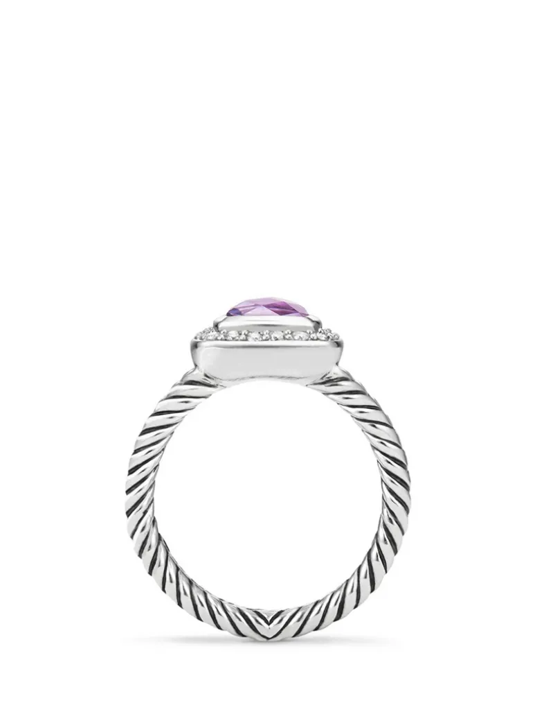 Petite Albion® Ring In Sterling Silver With Garnet And Pavé Diamonds