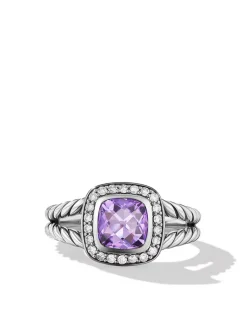 Petite Albion® Ring In Sterling Silver With Black Onyx And Pavé Diamonds