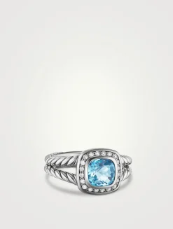 Petite Albion® Ring In Sterling Silver With Blue Topaz And Pavé Diamonds