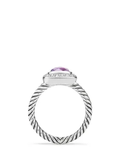 Petite Albion® Ring In Sterling Silver With Blue Topaz And Pavé Diamonds