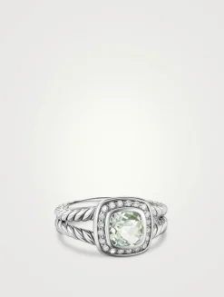 Petite Albion® Ring In Sterling Silver With Prasiolite And Pavé Diamonds