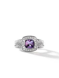 Petite Albion® Ring In Sterling Silver With Prasiolite And Pavé Diamonds