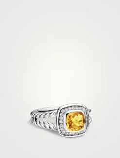 Petite Albion® Ring In Sterling Silver With Citrine And Diamonds, 7mm