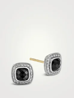 Petite Albion® Stud Earrings In Sterling Silver With Black Onyx And Pavé Diamonds