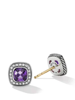 Petite Albion® Stud Earrings In Sterling Silver With Black Onyx And Pavé Diamonds