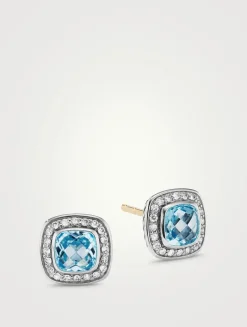 Petite Albion® Stud Earrings With Blue Topaz And Pavé Diamonds