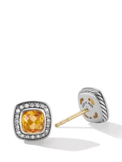 Petite Albion® Stud Earrings With Blue Topaz And Pavé Diamonds