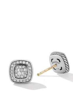 Petite Albion® Stud Earrings In Sterling Silver With Pavé Diamonds