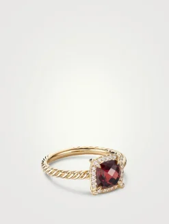 Petite Chatelaine® Pavé Bezel Ring In 18k Yellow Gold With Garnet And Diamonds