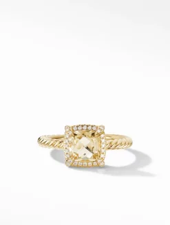 Petite Chatelaine® Pavé Bezel Ring In 18k Yellow Gold With Garnet And Diamonds