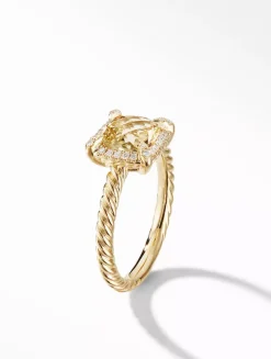 Petite Chatelaine® Pavé Bezel Ring In 18k Yellow Gold With Garnet And Diamonds