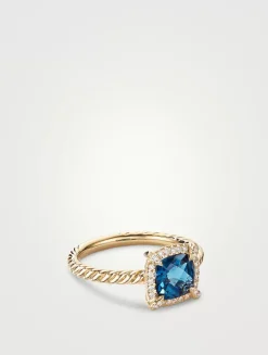 Petite Chatelaine® Pavé Bezel Ring In 18k Yellow Gold With Hampton Blue Topaz And Diamonds