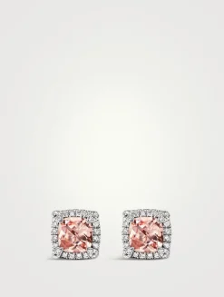 Petite Chatelaine® Pavé Bezel Stud Earrings In Sterling Silver With Morganite And Diamonds, 5mm
