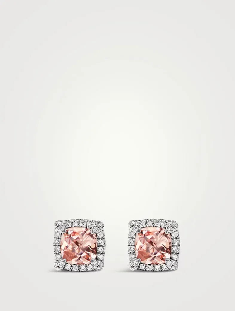 Petite Chatelaine® Pavé Bezel Stud Earrings In Sterling Silver With Morganite And Diamonds, 5mm