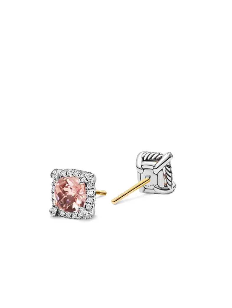 Petite Chatelaine® Pavé Bezel Stud Earrings In Sterling Silver With Morganite And Diamonds, 5mm