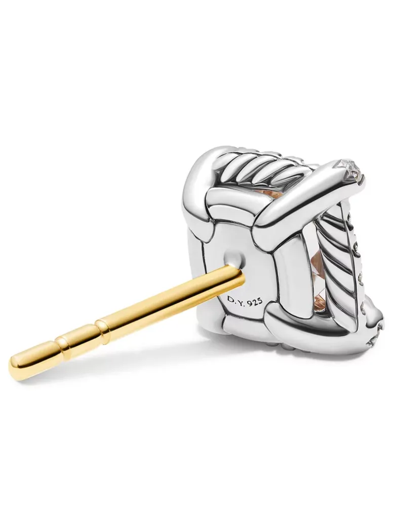 Petite Chatelaine® Pavé Bezel Stud Earrings In Sterling Silver With Morganite And Diamonds, 5mm