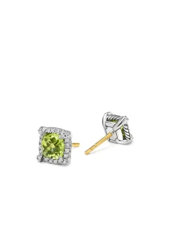 Petite Chatelaine® Pavé Bezel Stud Earrings In Sterling Silver With Peridot And Diamonds, 5mm