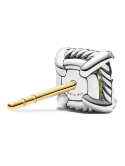 Petite Chatelaine® Pavé Bezel Stud Earrings In Sterling Silver With Peridot And Diamonds, 5mm