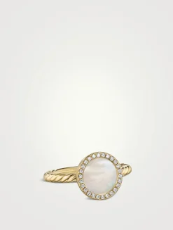Petite Dy Elements® Ring In 18k Yellow Gold With Mother Of Pearl And Pavé Diamonds