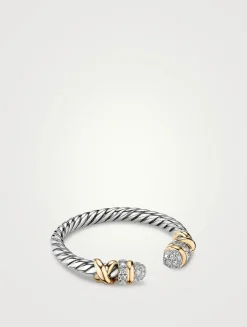 Petite Helena Open Ring In Sterling Silver With 18k Yellow Gold And Pavé Diamonds