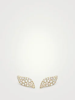 Petite Pavé Flute Stud Earrings In 18k Yellow Gold With Diamonds, 10.6mm