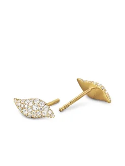 Petite Pavé Flute Stud Earrings In 18k Yellow Gold With Diamonds, 10.6mm