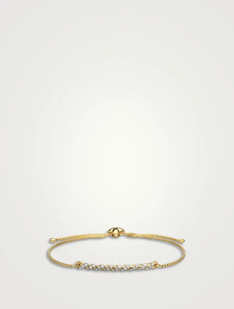 Petite Pavé Station Chain Bracelet In 18k Yellow Gold With Diamonds, 1mm