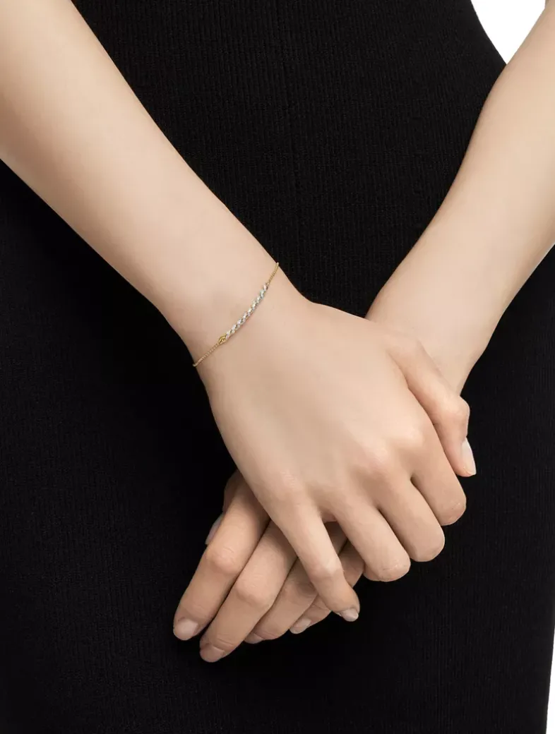 Petite Pavé Station Chain Bracelet In 18k Yellow Gold With Diamonds, 1mm