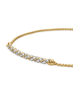 Petite Pavé Station Chain Bracelet In 18k Yellow Gold With Diamonds, 1mm