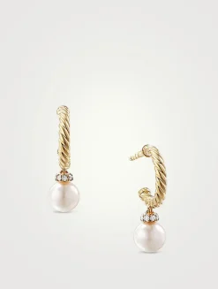 Petite Solari Hoop Drop Earrings In 18k Yellow Gold With Pearls And Pavé Diamonds