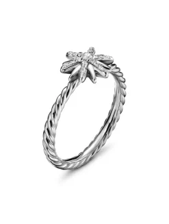 Petite Starburst Ring In Sterling Silver With Pavé Diamonds