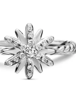 Petite Starburst Ring In Sterling Silver With Pavé Diamonds