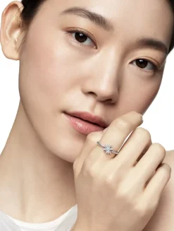 Petite Starburst Ring In Sterling Silver With Pavé Diamonds