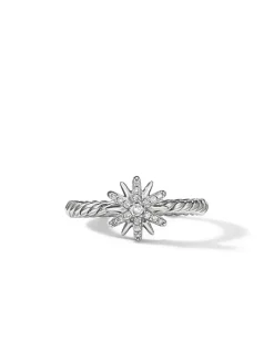 Petite Starburst Ring In Sterling Silver With Pavé Diamonds