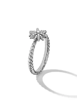 Petite Starburst Ring In Sterling Silver With Pavé Diamonds