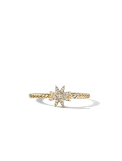 Petite Starburst Station Ring In 18k Yellow Gold With Diamonds, 7.5mm