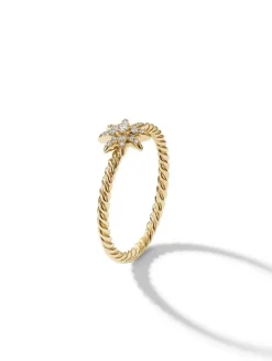 Petite Starburst Station Ring In 18k Yellow Gold With Diamonds, 7.5mm
