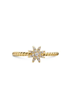 Petite Starburst Station Ring In 18k Yellow Gold With Diamonds, 7.5mm