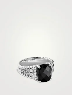 Petite Wheaton® Ring In Sterling Silver With Black Onyx And Pavé Diamonds