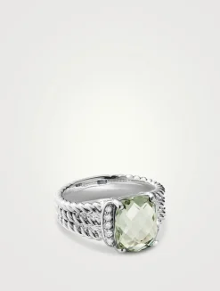 Petite Wheaton® Ring In Sterling Silver With Prasiolite And Pavé Diamonds